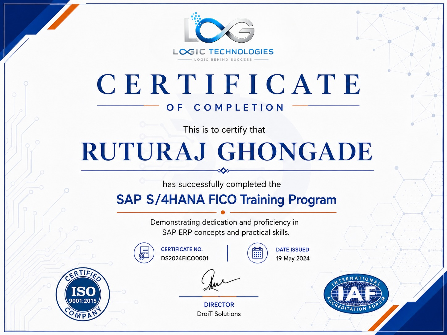 Logic Technologies Course Completion Certificate
