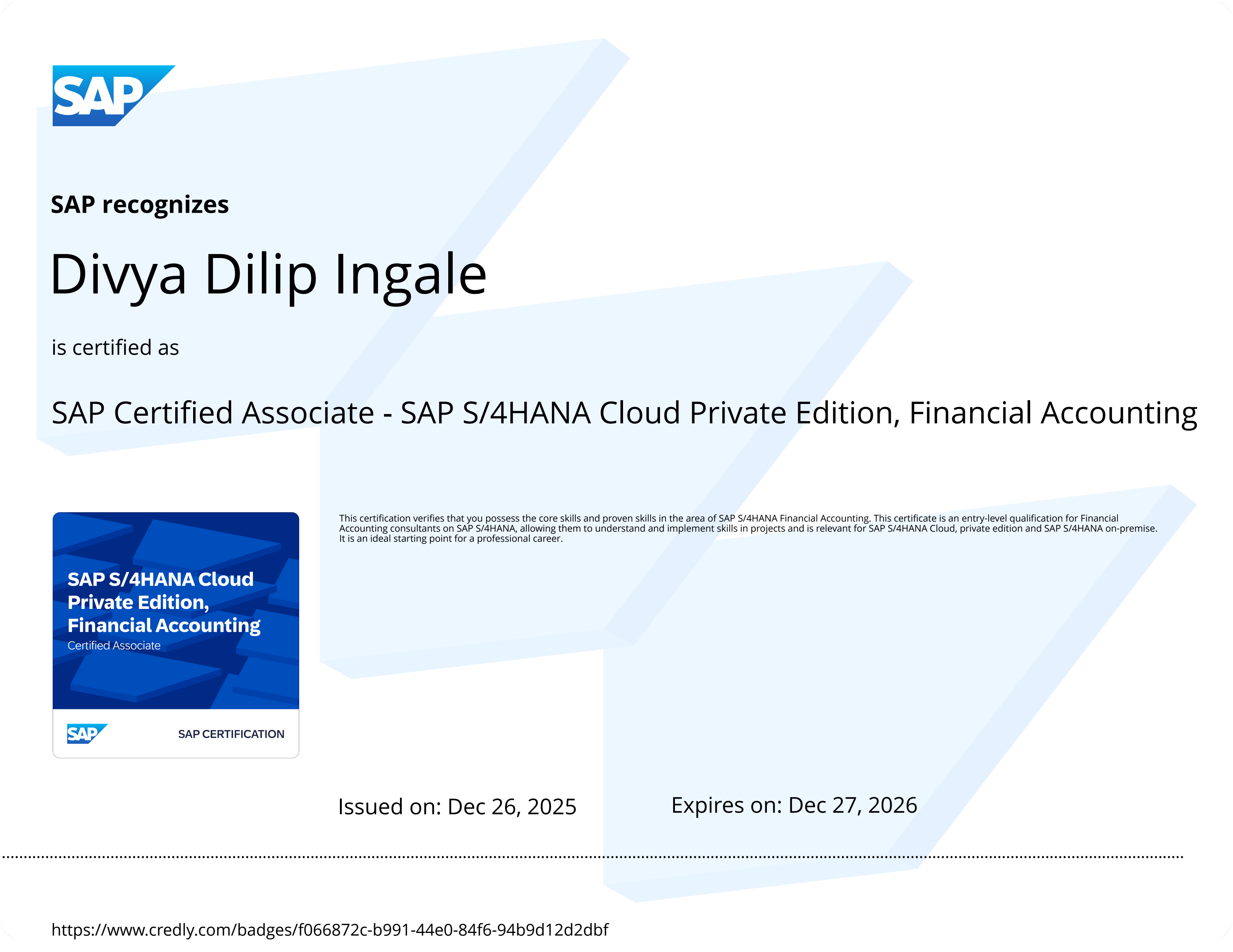 SAP Global Certification Reference Certificate